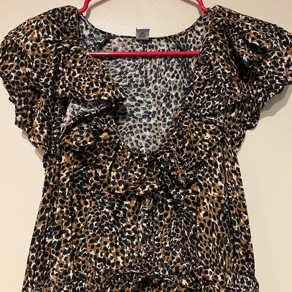 Old Navy Mini Dress Womens Medium Brown Leopard Print Cinched Ruffle-Trim - Picture 6 of 10